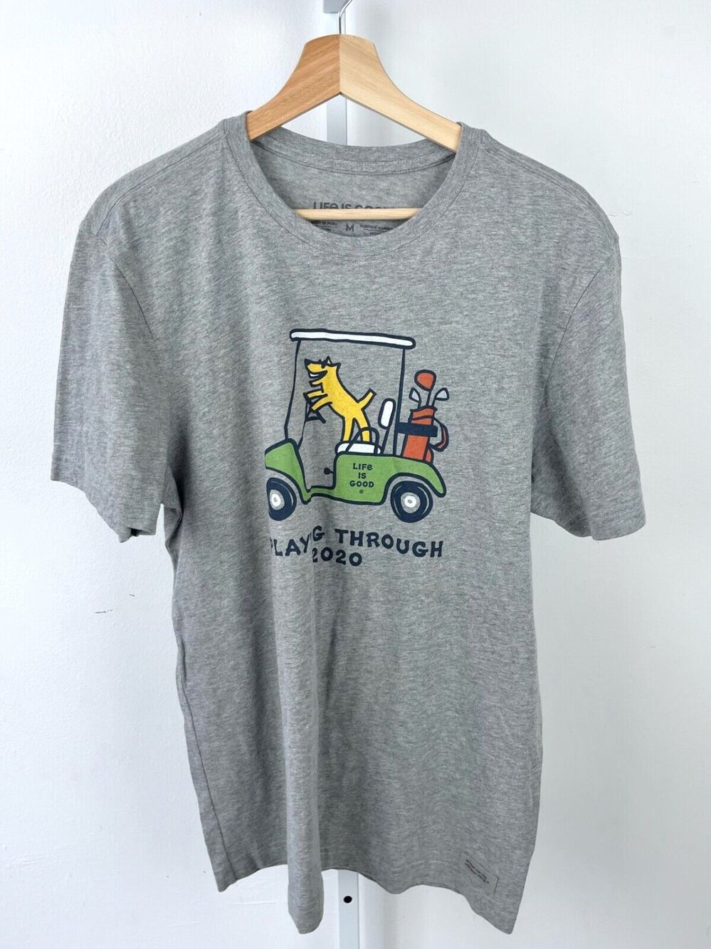 NWT LIFE IS GOOD Mens  M Short Sleeve Crusher T Shirt Playing Through Golf Gray